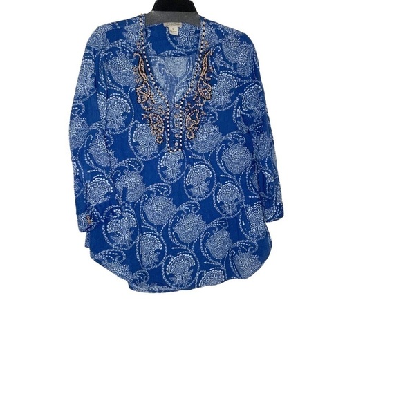 Lucky Brand blue blouse with side pockets and V neckline. Size M - Picture 4 of 10